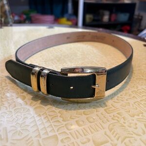 Vintage Elegant Dark Green Leather Belt with Gold Buckle